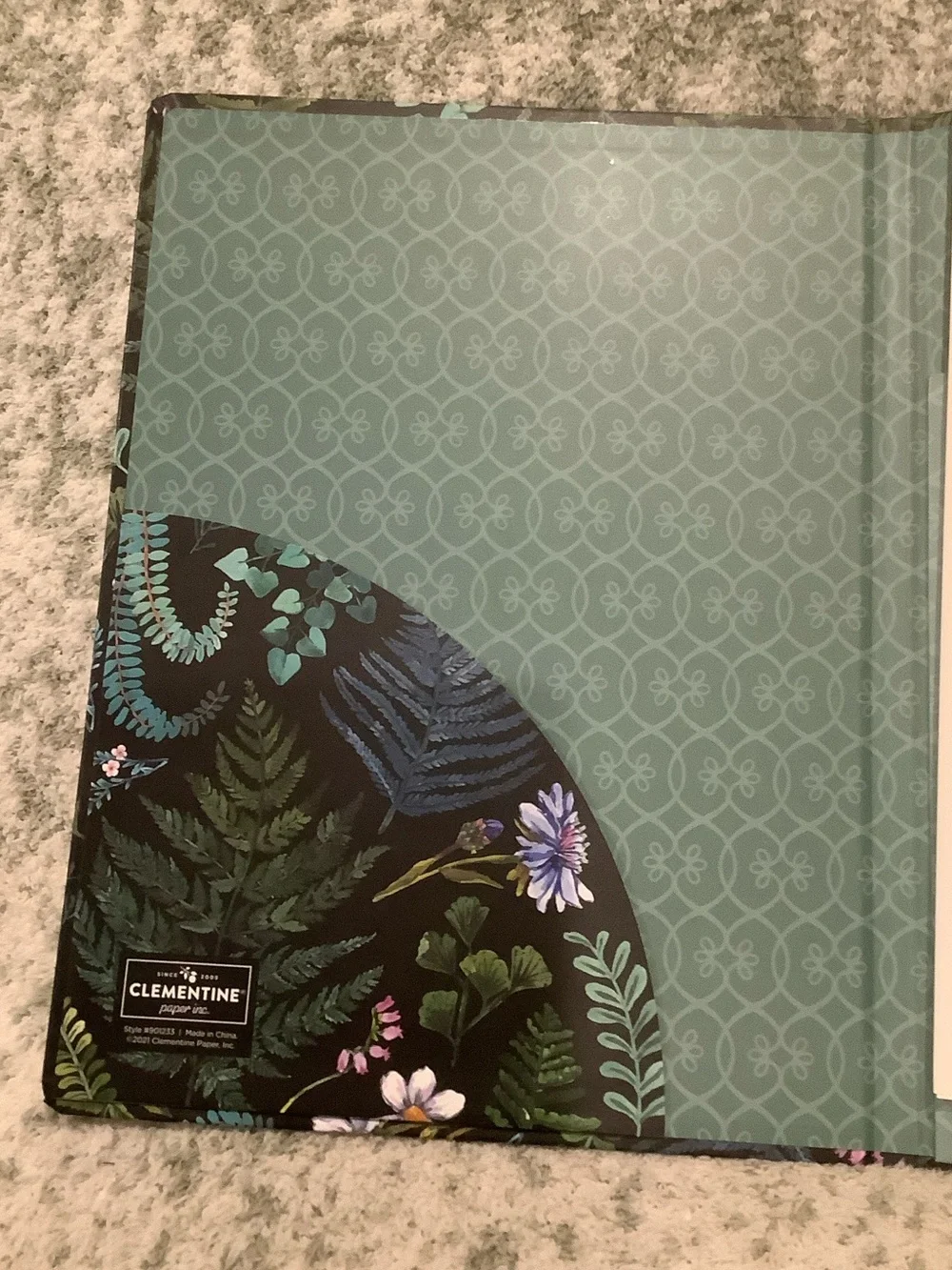 Clementine Paper Co Floral Notes Padfolio Black w Green Botanical Accents NWT